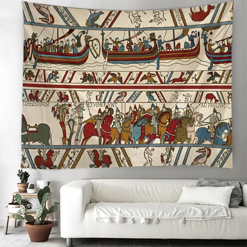 Bayeux Medieval Tapestry Middle Age Tapestry Wall Art Decor Photograph Backdrop Blanket Curtain Home Bedroom Living Room Decoration2