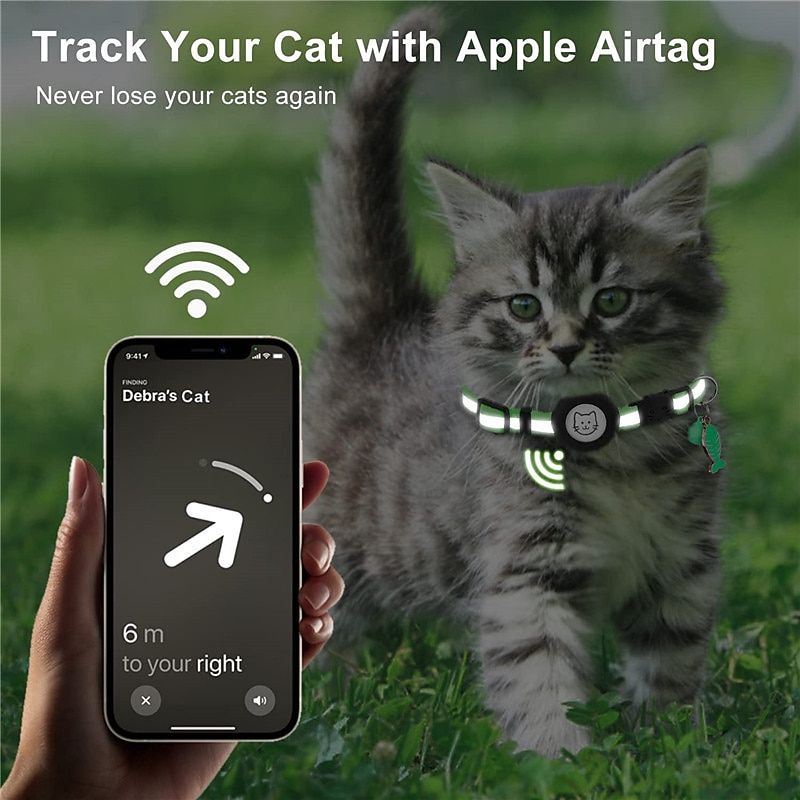 For Airtag Case and Cat Collar Airtag Cat Collar for Airtag Collar With Bell Airtag Reflective Fishbone Pet Collar（no tracker）2