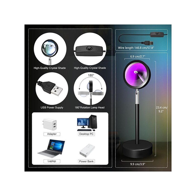 LED Smart Light Sunset Rainbow Projection Lamp, RGB Floor Lamp with Bluetooth and Tuya App Remote Control, Live Background, Atmospheric Sunset Lighting4