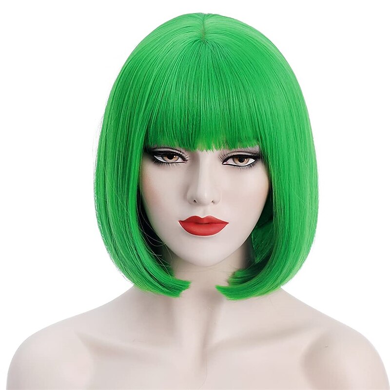 Green Wigs for Women 12'' Short Green Bob Wig with Bangs Natural Soft Green Wig for St Patricks Day Party BU239LGR Halloween Wigs St.Patrick's Day Wigs2