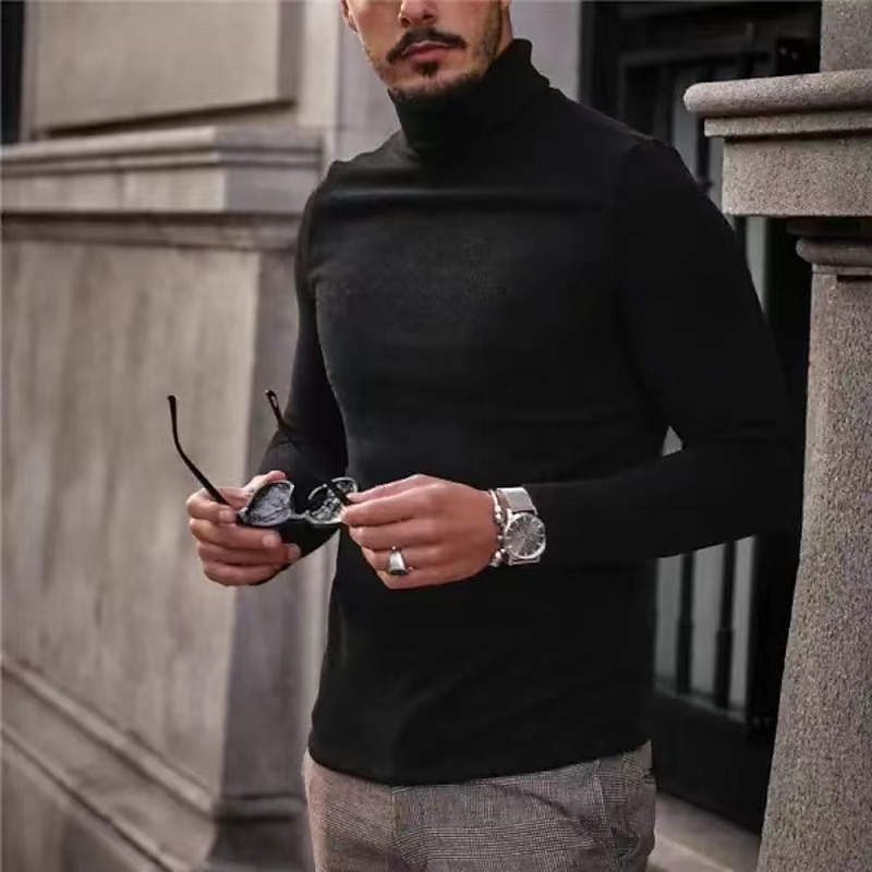 Men's T Shirt Long Sleeve Shirt Long Sleeve Turtleneck Summer Fashion Designer Casual Knitting Sports Daily Wear Going out Black White Orange Top Tee for Men2