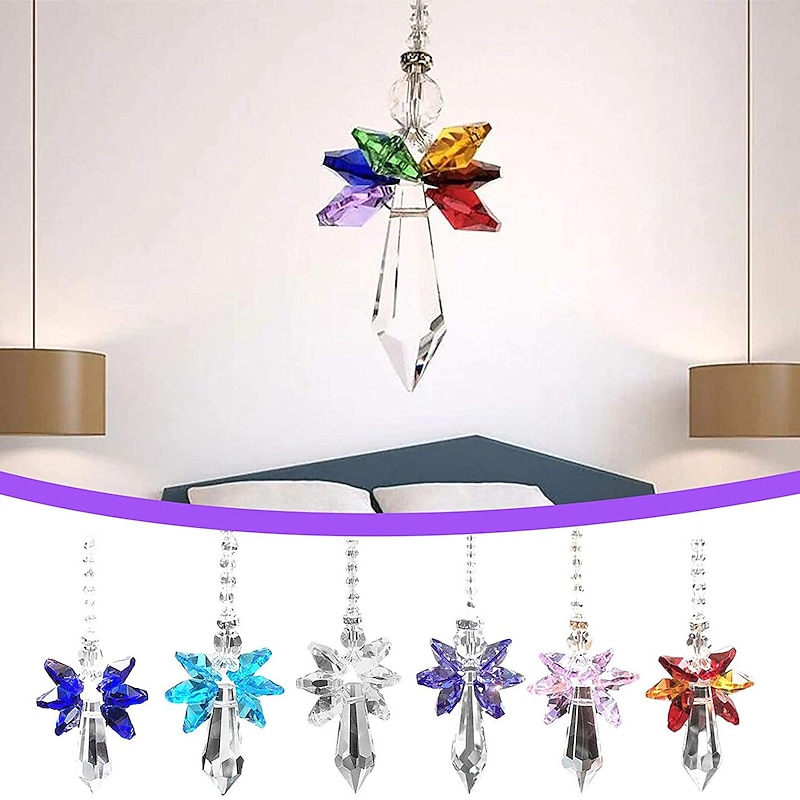 Rainbow Angel Crystal Suncatcher Colorful Pendant Hanging Decoration for Car Home Garden4