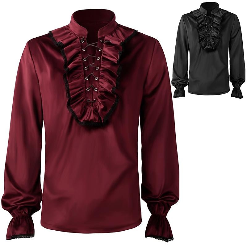 Retro Vintage Medieval Renaissance Blouse / Shirt Vampire Knight Ritter Solid Colored Fancy Dress Men's Pirate Fantasy Royal Masquerade Adults' Blouse