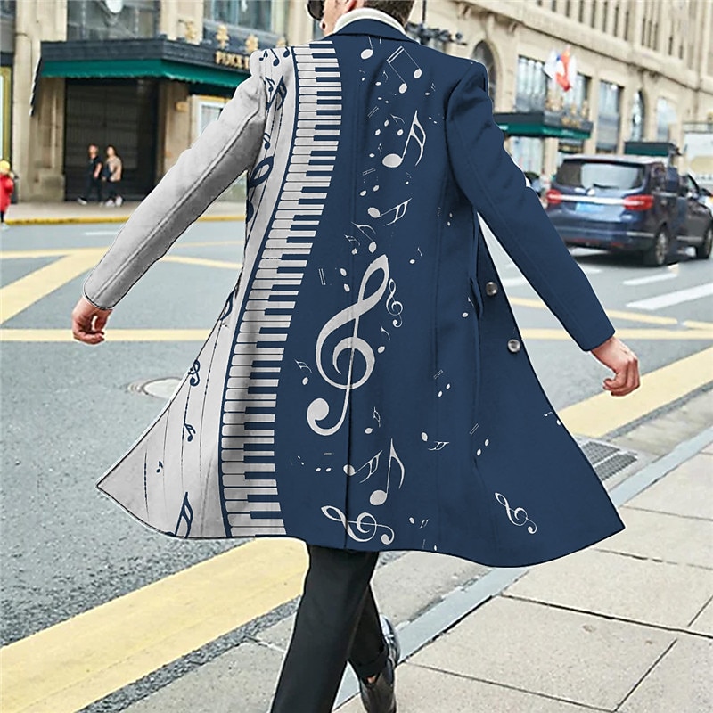 Men's Floral Graphic Prints Pano Keys Winter Coat Overcoat Coat Warm Comfortable Breathable Fashion Streetwear Business Work Wear to work Going out Pocket Print Fall & Winter Turndown Long Sleeve2