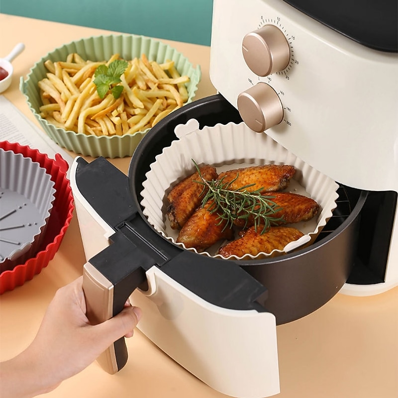 2PCS Reusable Air Fryer Silicone Pot Oven Baking Tray for Pizza Airfryer Silicone Basket Fried Chicken Grill Pan Mat for Kitchen3