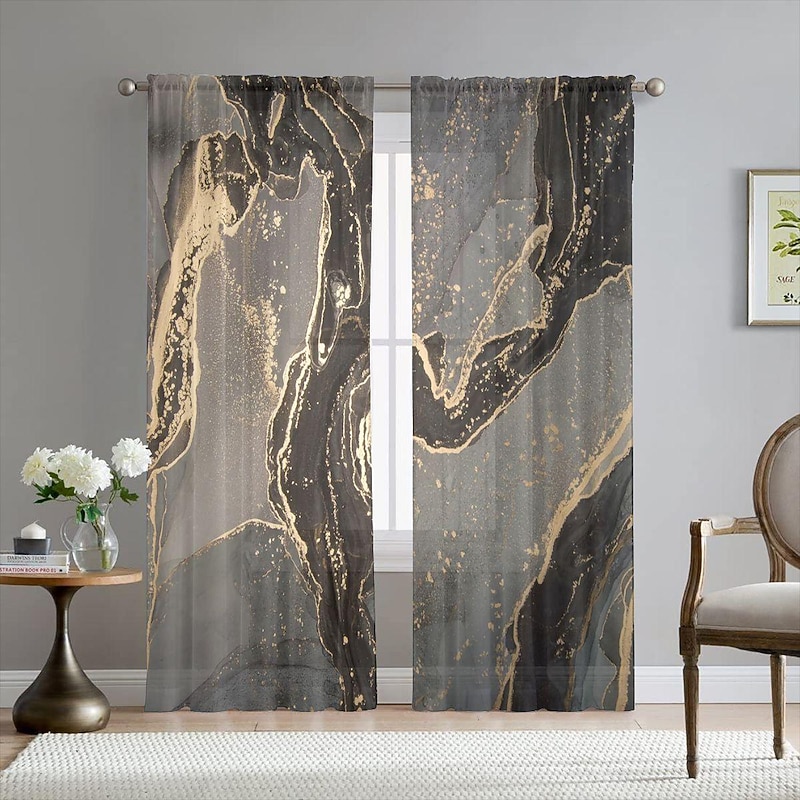 Sheer Curtain Panels Grommet/Eyelet Curtain Drapes For Living Room Bedroom, Farmhouse Curtain for Kitchen Balcony Door Window Treatments Room Darkening2