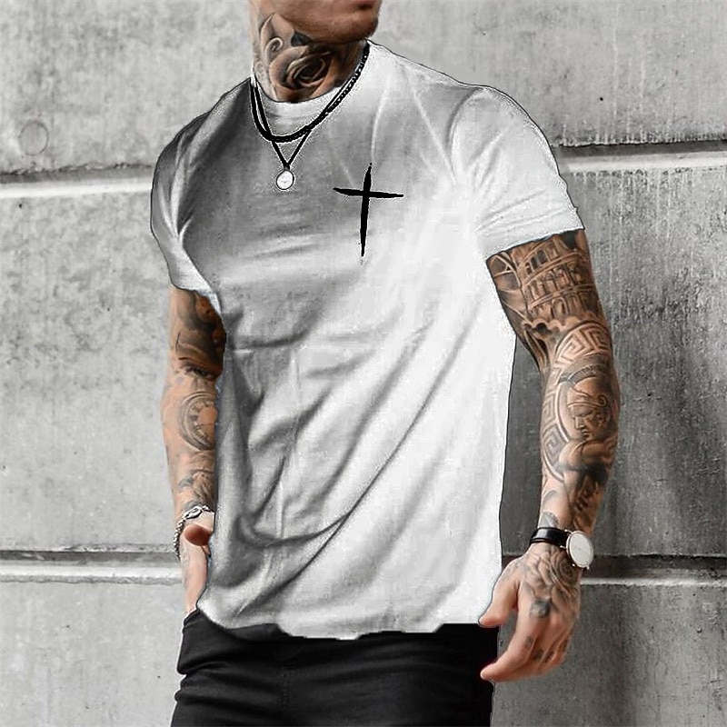 Men's Graphic Cross T Shirt Casual Style 100% Cotton Short Sleeve Graphic Shirt Black White Gray Comfortable Tee Street Casual Fashion Designer Clothing2