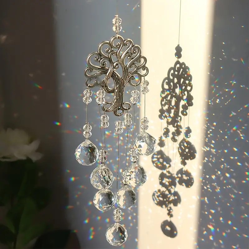 Clear Glass Crystal Ball Prisms Suncatcher Tree Of Life Window Hanging Ornament Rainbow Maker Hanging Ornament Crystal Garden Pendant For Home Garden Decoration Wedding
