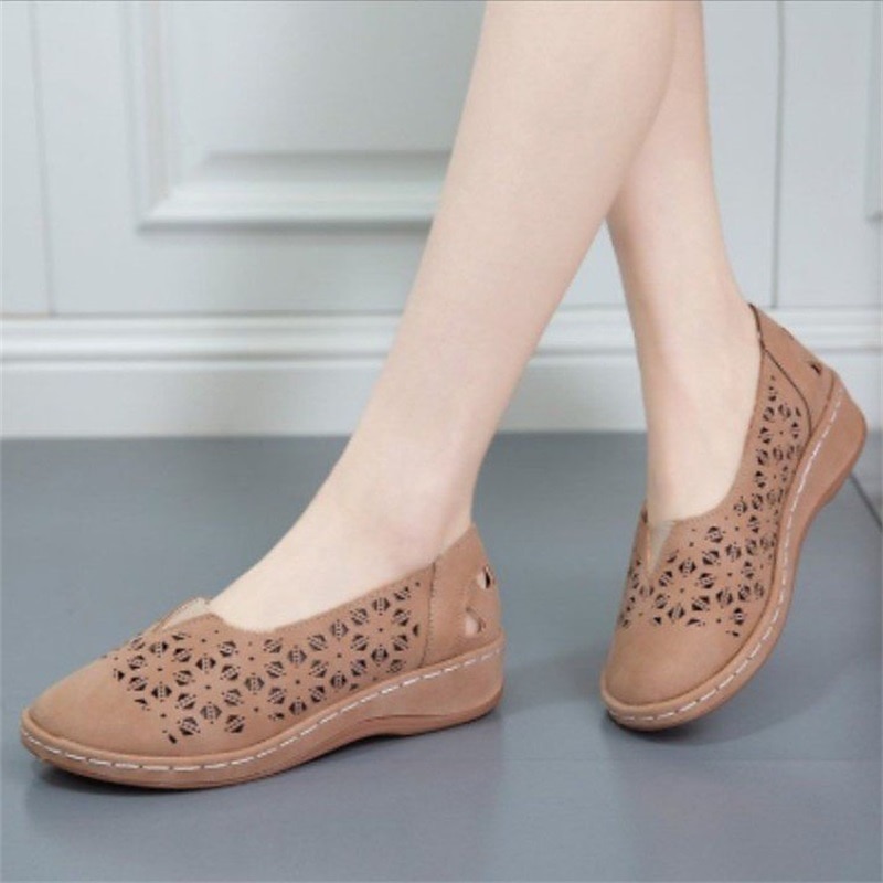 Women's Blue Slip-On Comfort Shoes with Hollow Floral Cutouts, Wide Fit Soft Sole Flats for Walking, Travel, and Casual Daily Wear4