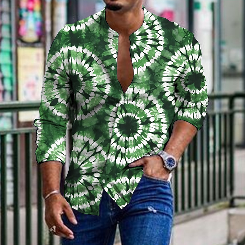 Men's Tie Dye Shirt Button Up Shirt Long Sleeve Fashion Designer Casual Outdoor Vacation Daily Spring & Summer Stand Collar Print Button-Down Blue Green Gray3