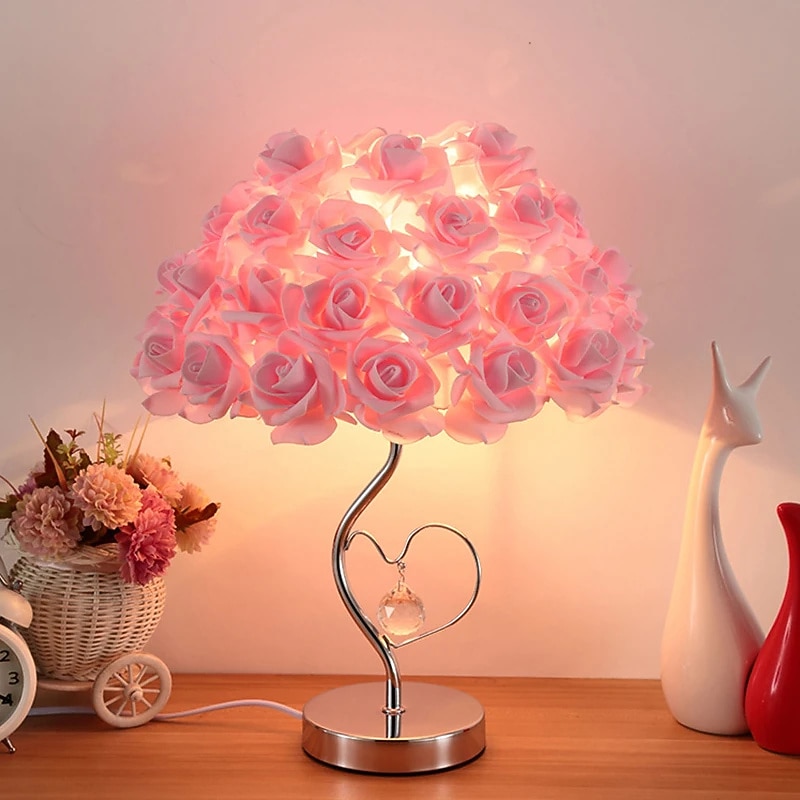 Romantic Rose Flower LED Table Lamp Valentines Style Wedding Party For Girl Bedroom Bedside Night Light Decoration Gift Holiday Lighting4