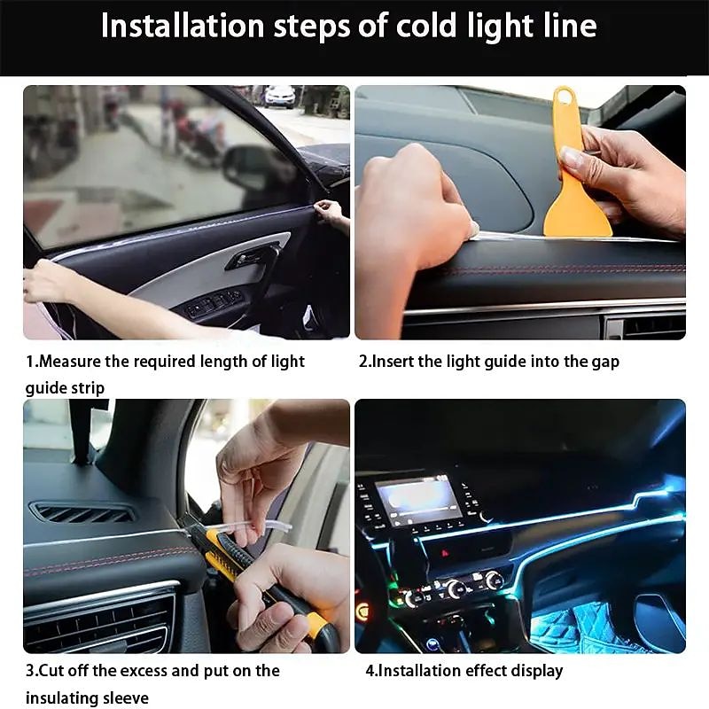 9.8ft 3m Car Light 12V LED Cold Lights Flexible EL Neon Wire Auto Lamps On Car Cold Light Strips Line Lnterior Decoration Strips Lamps Lights Flexible Neon2