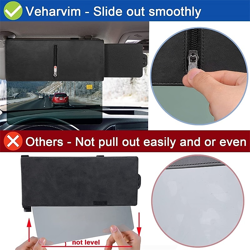 StarFire Sun Visor for Car with Zipper Slider Upgraded UV400 Car Sun Visor Extension with PC Lens and Side SunshadeAnti-Glare Car Visor for Safe DrivingUV-Filtering/Protection3