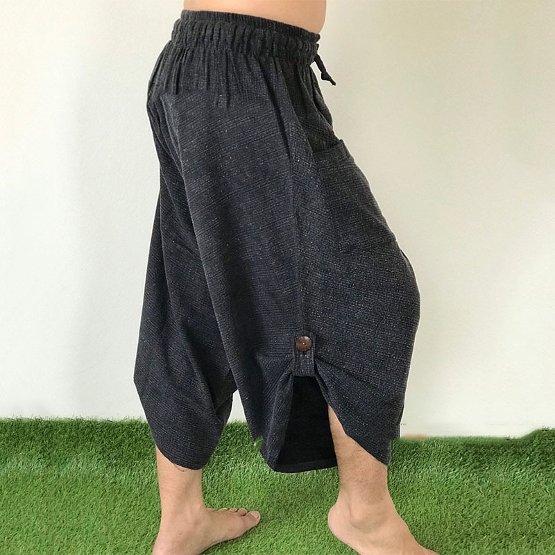Men's Linen Pants Trousers Summer Pants Beach Pants Drawstring Elastic Waist Drop Crotch Plain Comfort Breathable Outdoor Daily Streetwear Linen / Cotton Blend Stylish Casual Black Blue Micro-elastic3