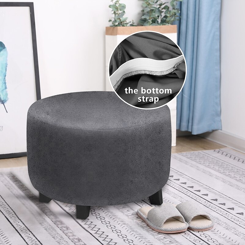 Round Velvet Ottoman Cover Folding Storage Stool Furniture Protector Soft Slipcover with Elastic Bottom Ottoman Cover2