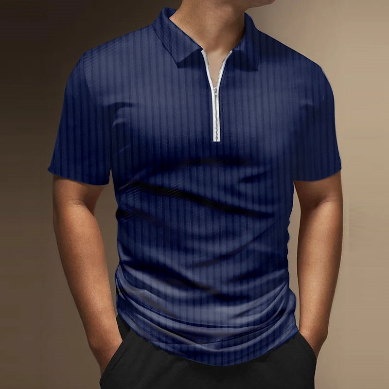 Men's Zip Polo Polo Shirt Outdoor Street Turndown Short Sleeves Fashion Designer Striped Graphic Prints Zipper Print Summer Spring Regular Fit Black White Wine Army Green Red Navy Blue Zip Polo3