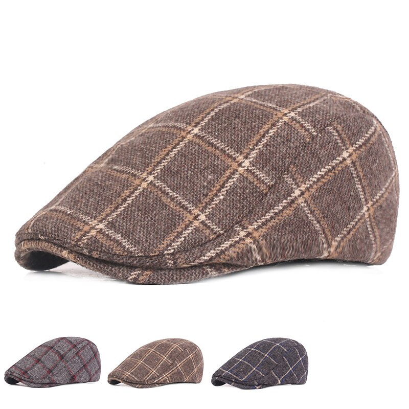 Men's Flat Cap Tweed Cap Red Blue Woolen Print Streetwear Stylish 1920s Fashion Outdoor Daily Going out Lattice Warm