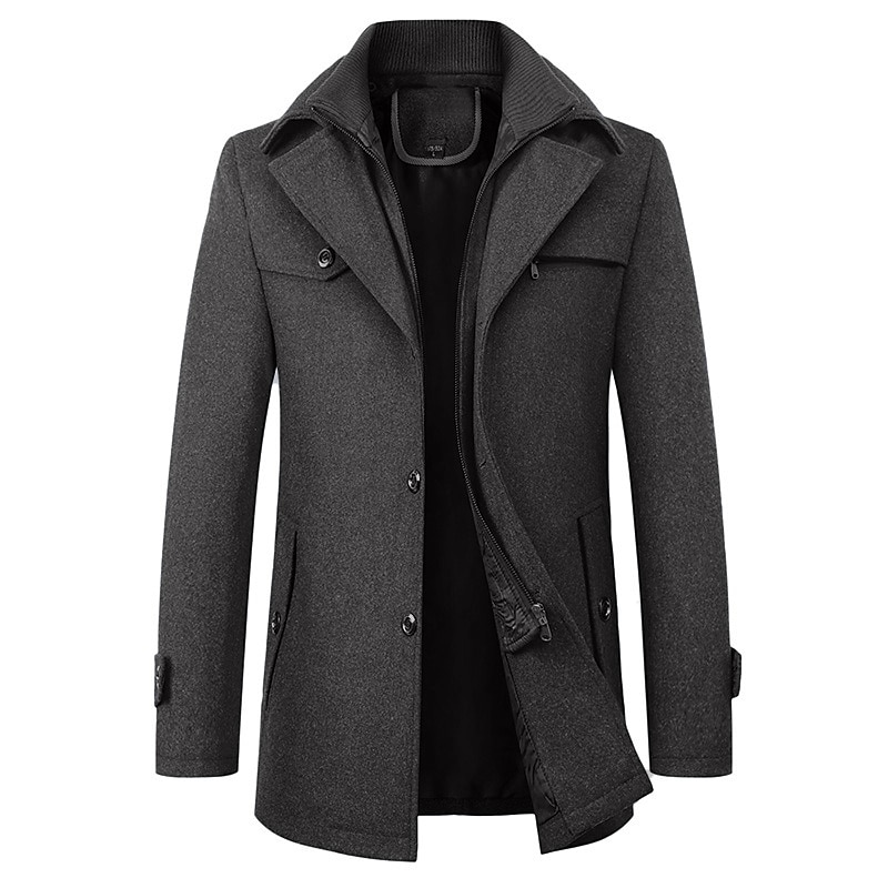 Men's Winter Coat Wool Coat Overcoat Business WorkWear Winter Wool Windproof Warm Outerwear Clothing Apparel Basic Essential Solid Colored Turndown3