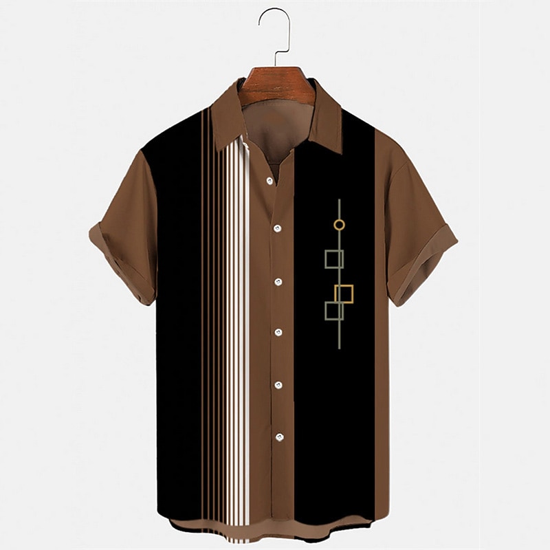 Men's Color Block Geometric Pattern Summer Shirt Casual Shirt Bowling Shirt Short Sleeve Fashion 1950s Leisure Going out Weekend Summer Turndown Button-Down Red Blue Brown Green Gray3