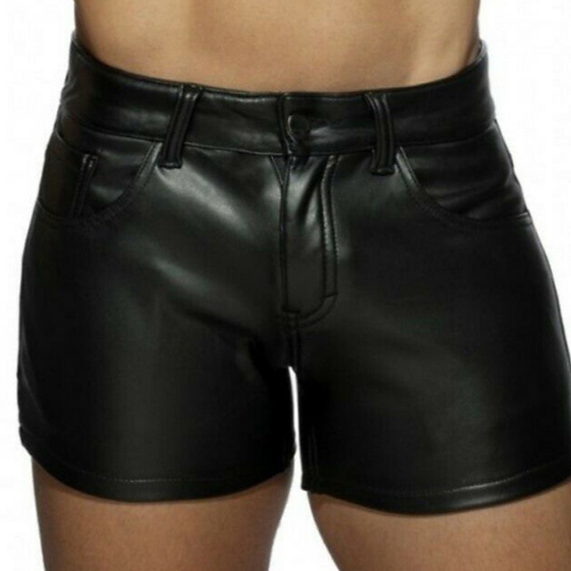 Men's Shorts Casual Shorts Faux Leather Shorts Pocket Plain Comfort Breathable Casual Daily Holiday Streetwear Stylish Black