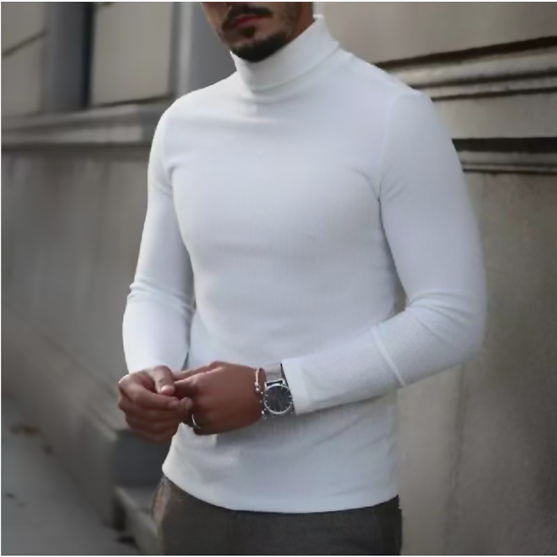 Men's T Shirt Long Sleeve Shirt Long Sleeve Turtleneck Summer Fashion Designer Casual Knitting Sports Daily Wear Going out Black White Orange Top Tee for Men
