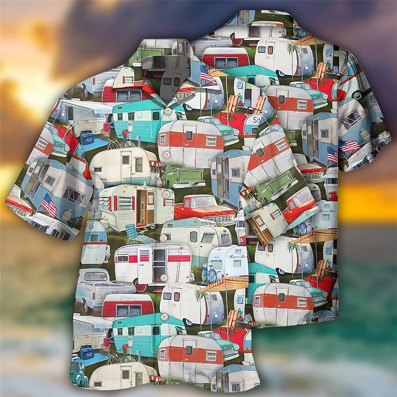 Men's Bus Shirt Summer Hawaiian Shirt Aloha Shirt Short Sleeve Shirt Turndown Tropical Fashion Hawaiian Casual Hawaiian Holiday Blue Brown Green S M L