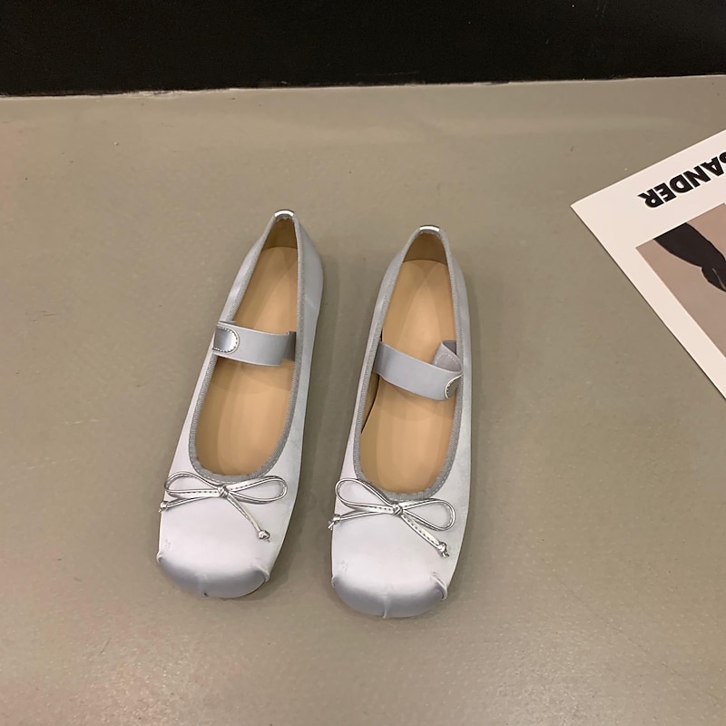 Women's Elegant Satin Ballet Flats – Soft Square Toe Mary Jane Shoes with Bow Detail, Comfortable Slip-On for Casual & Formal Occasions2