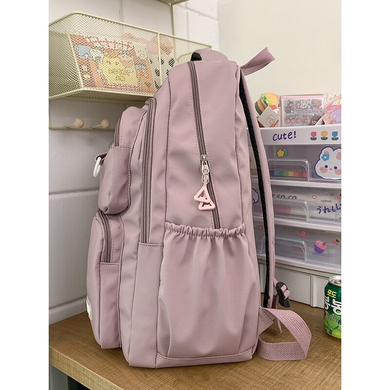 Women's Pink Nylon Backpack with Multiple Pockets – Lightweight Waterproof School and Travel Bag for College, Work, or Daily Use3