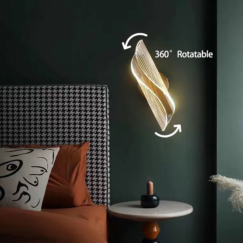 LED Wall Lamp Indoor Wall Light, 6W 360°Rotatable Acrylic Curved Shape Dimmable LED Modern Adjustable Wall Lamp for Indoor Decoration Public Facilities Night Light2