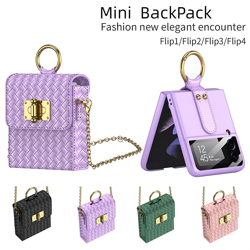 Phone Case For Samsung Galaxy Z Flip 4/3/2 Back Cover Dustproof with Removable Cross Body Strap Shockproof Solid Colored TPU PU Leather（Only Bag）