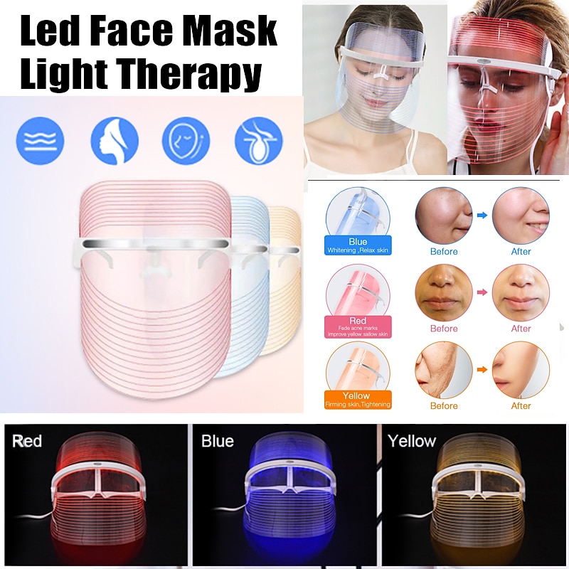 3 Colors Led Facial Mask Led Korean Photon Therapy Face Mask Machine Light Therapy Acne Mask Neck Beauty Led Mask