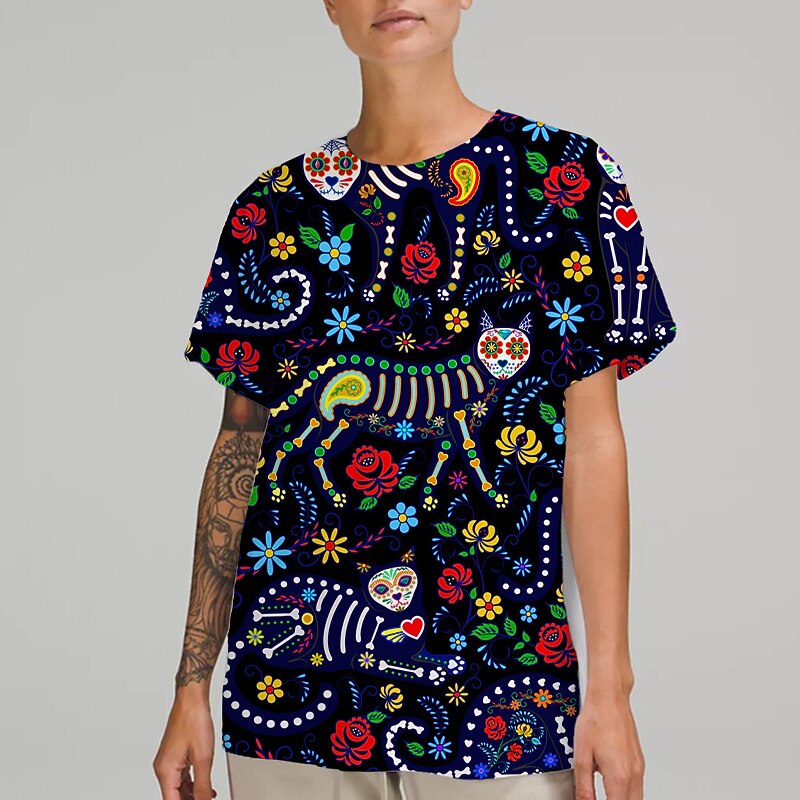 Sugar Skull Mexican T-shirt Print Graphic For Couple's Men's Women's Adults' Masquerade 3D Print Casual Daily2