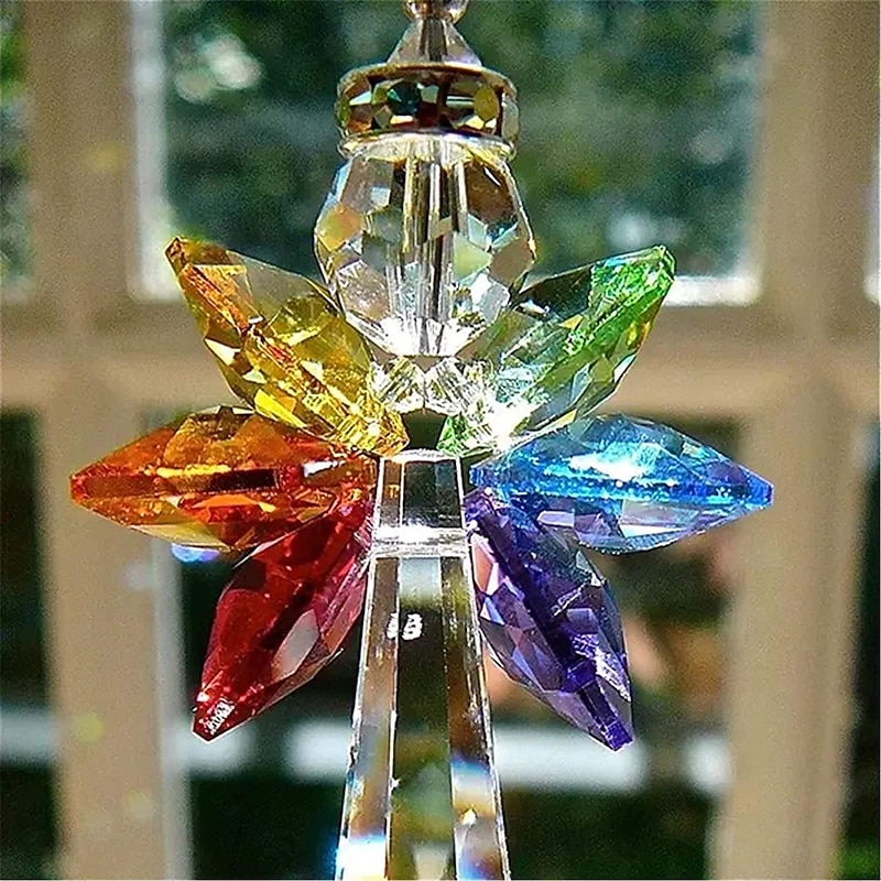Rainbow Angel Crystal Suncatcher Colorful Pendant Hanging Decoration for Car Home Garden