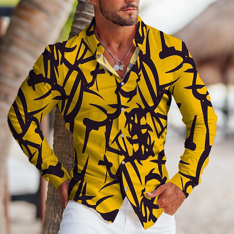 Men's Geometric Pattern Geometry Shirt Button Up Shirt Long Sleeve Tropical Fashion Designer Outdoor Casual Daily Fall & Winter Turndown Print Button-Down Yellow Red Blue Green4