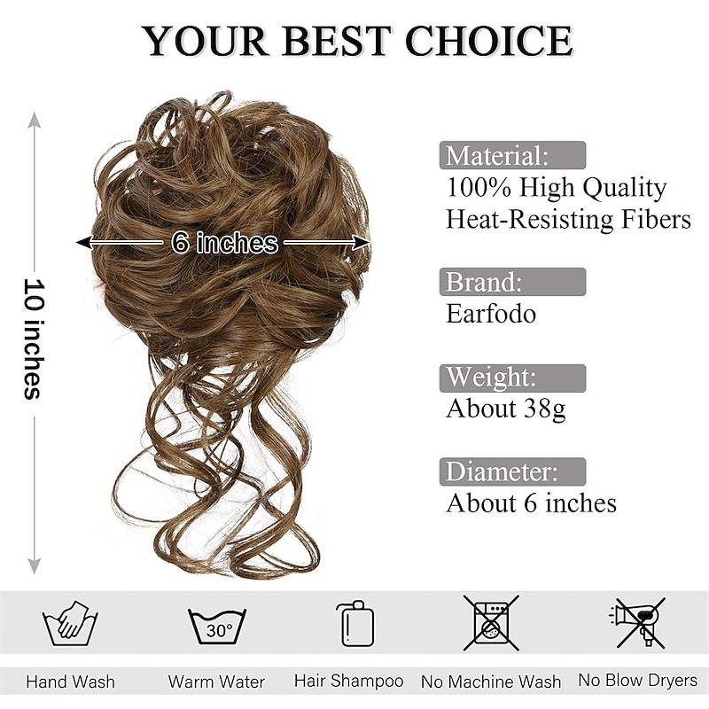 Messy Bun Hair Piece Scrunchie Tousled Updo Hair Extensions Hair Bun Curly Wavy Ponytail Synthetic Chignon for Women Girls2