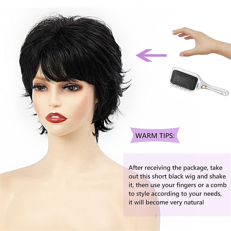 Short Mixed Blonde Wigs for White Women Synthetic Hair Wig with Bangs Pixie Cut Wigs for Women3