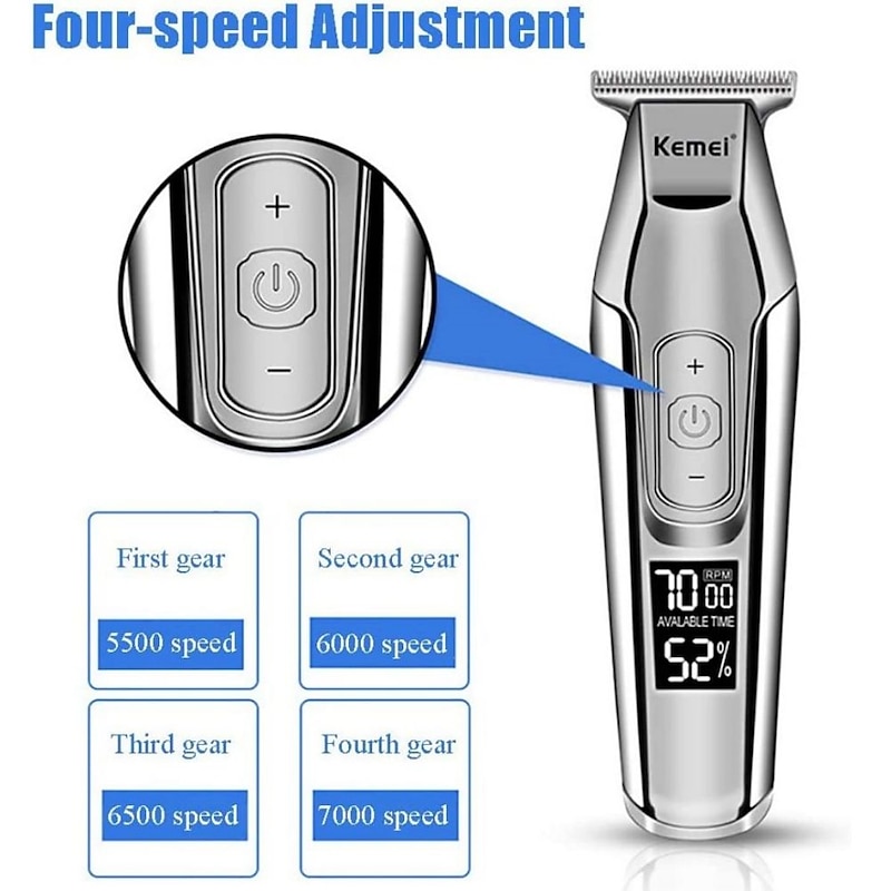Kemei Hair Clipper Beard Trimmer Professional for Men Adjustable Speed LED Digital Carving Clippers Electric Razor KM-50272