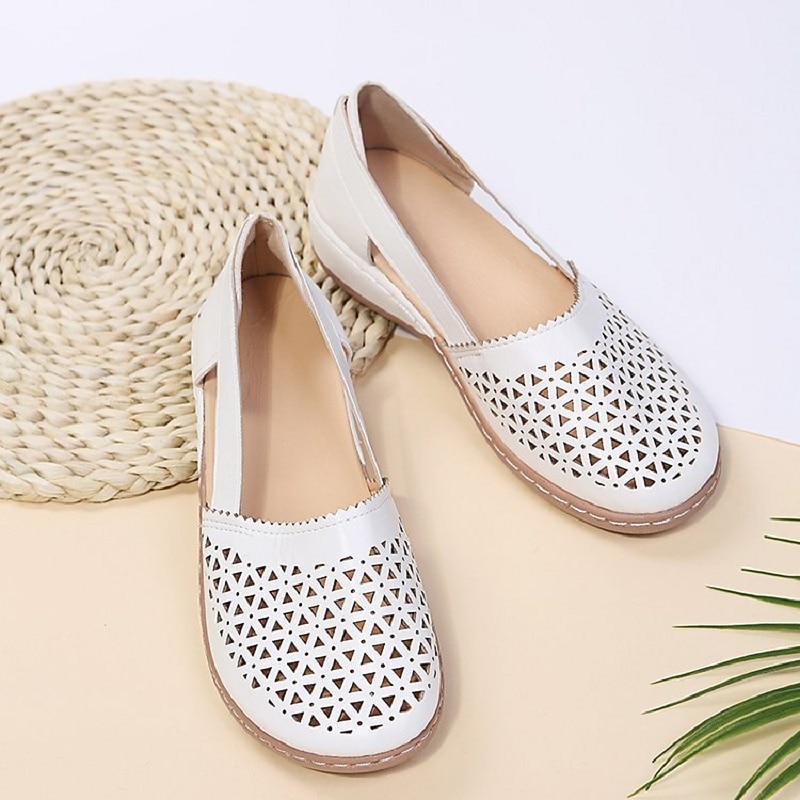 Women's White Cut-Out Slip-On Flats - Comfortable Casual Shoes for Daily Wear2