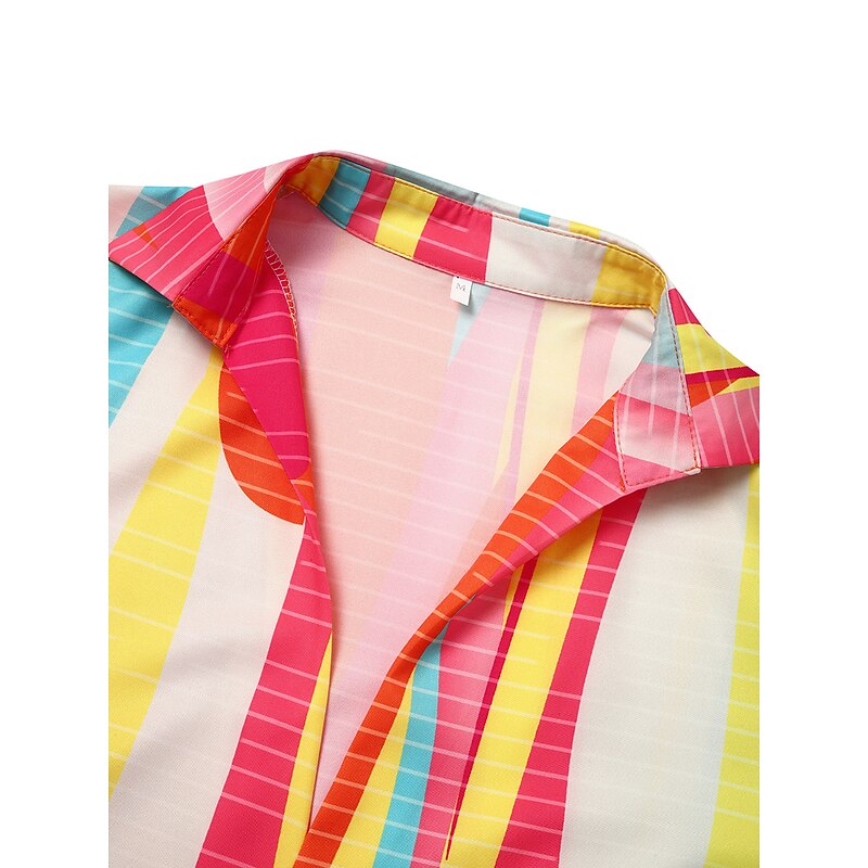 Women's Shirt Dress Casual Dress Color Block Rainbow Patchwork Print Shirt Collar Maxi long Dress Stylish Casual Daily Long Sleeve Fall Winter4