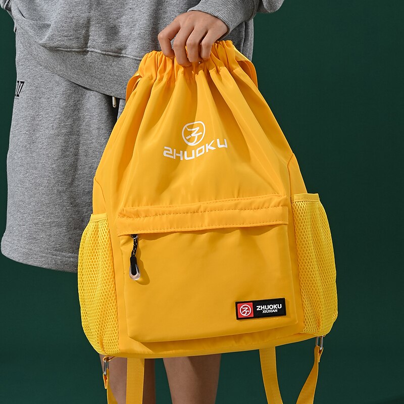 Unisex Waterproof Drawstring Backpack with Front Zipper Pocket – Lightweight Gym Sackpack with Side Mesh Pockets for Sports, Travel, and Daily Use2