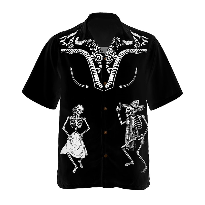 Men's Skull Shirt Western Shirt Cowboy Shirt Short Sleeve Shirt Turndown Tropical Fashion Hawaiian Holiday Going out Black S M L2