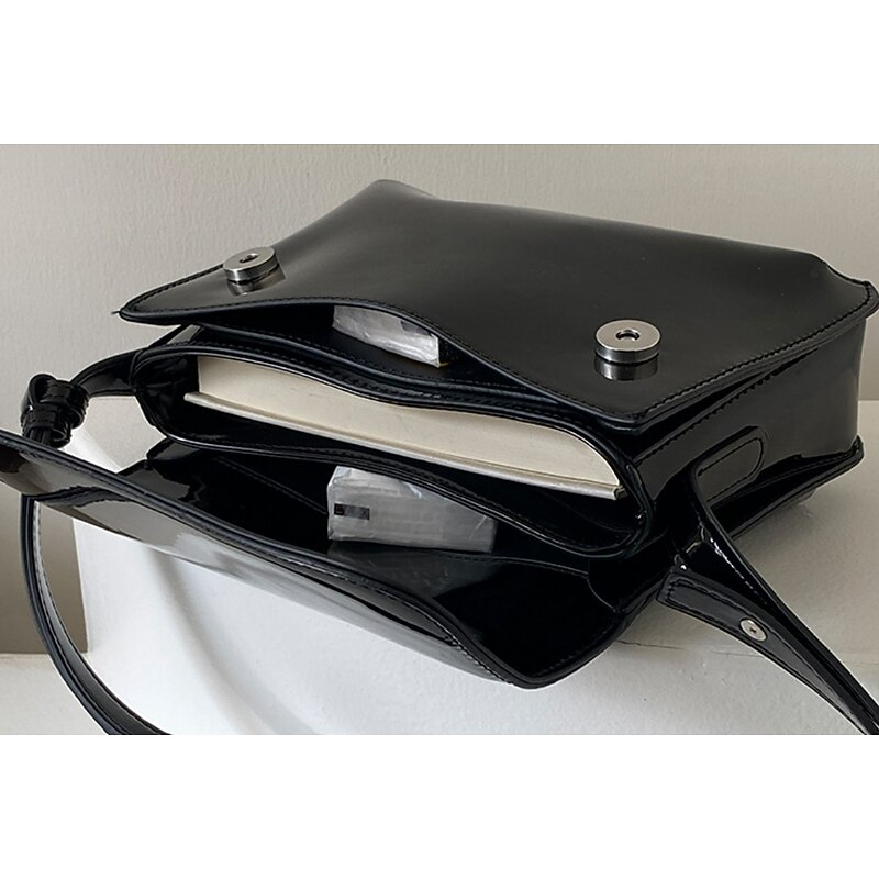 Women's Burgundy Patent Leather Crossbody Bag, Chic Small Adjustable Shoulder Bag for Stylish Versatile Use4