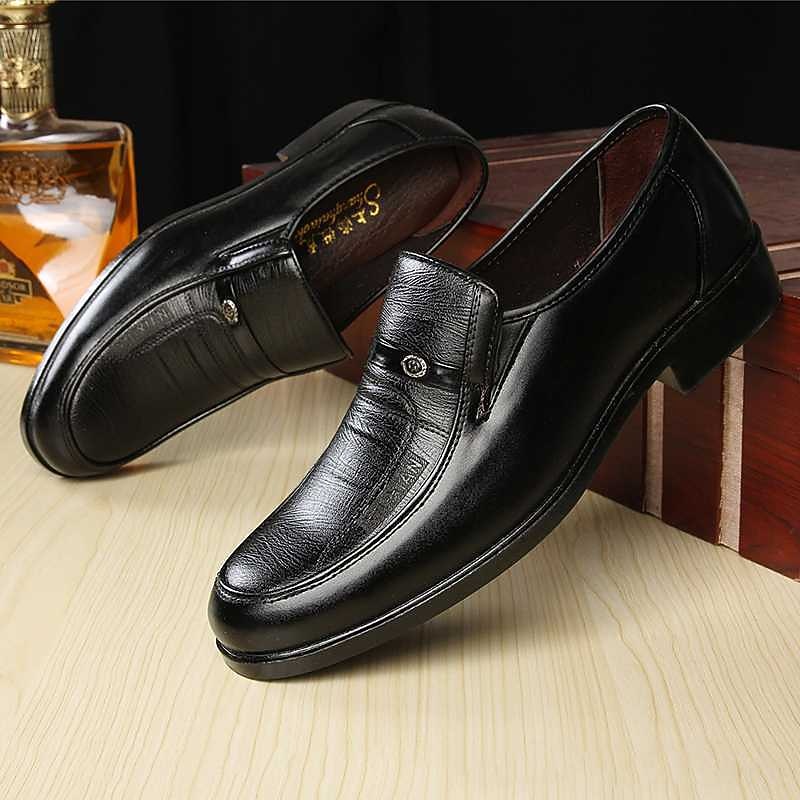 Men's Black Faux Leather Slip-On Loafers – Classic Formal Dress Shoes for Business and Evening Wear