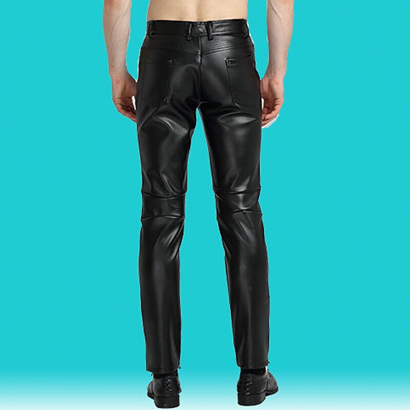 Men's Trousers Faux Leather Pants Casual Pants Pocket Straight Leg Plain Comfort Casual Daily Holiday Streetwear Stylish Black3