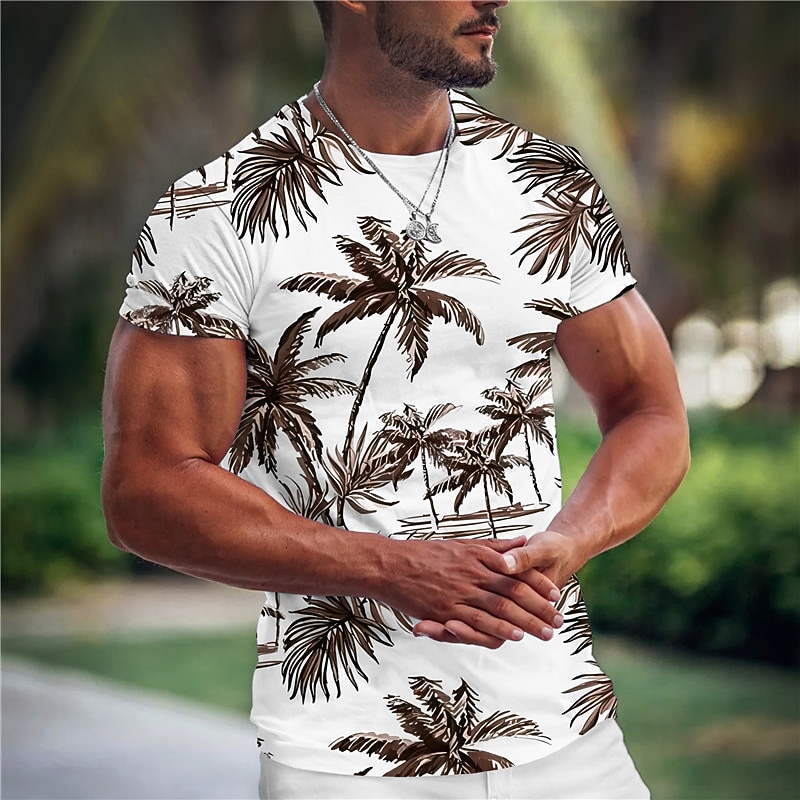 Men's Graphic Coconut Tree T Shirt Tee Short Sleeve T shirt 3D Print Crew Neck Shirt Fashion Hawaiian Designer Outdoor Casual Daily Black Light Green Wine Spring & Summer Clothing Apparel S M L XL2