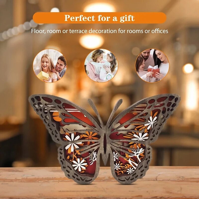 Wooden Animal Ornaments Led Light 3D Hollow Carving Home Room Decor Figurines Crafts Office Desk Bedroom Decoration Accessories2