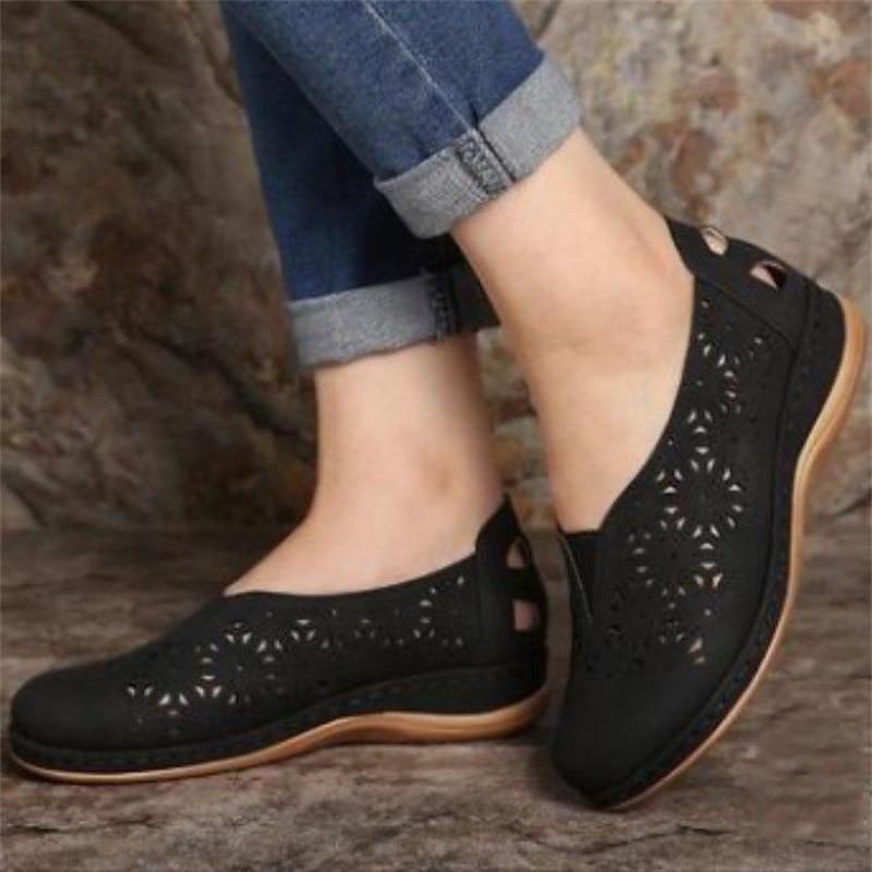 Women's Blue Slip-On Comfort Shoes with Hollow Floral Cutouts, Wide Fit Soft Sole Flats for Walking, Travel, and Casual Daily Wear2
