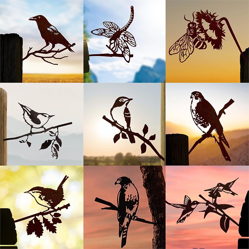 Birds Metal Garden Art Decor, Funny Metal Wall Sculptures Weatherproof Wrought Iron Art Sign Outdoor Garden Farmhouse Decor Wall Decor4