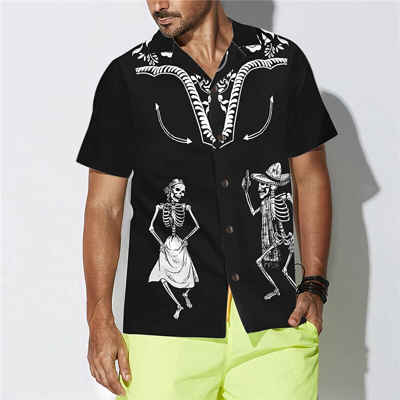 Men's Skull Shirt Western Shirt Cowboy Shirt Short Sleeve Shirt Turndown Tropical Fashion Hawaiian Holiday Going out Black S M L