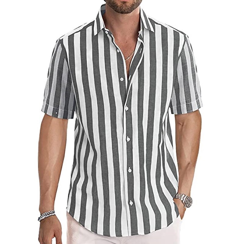 Men's Shirt Casual Shirt Striped Shirts grey blue Black Blue Green Gray Short Sleeve Stripe Turndown Outdoor Daily Wear Print Clothing Apparel Polyester Fashion Streetwear Casual4
